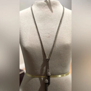 Designer Inspired Renaissance Diamond And Silver Tassel Long Pendant Necklace.